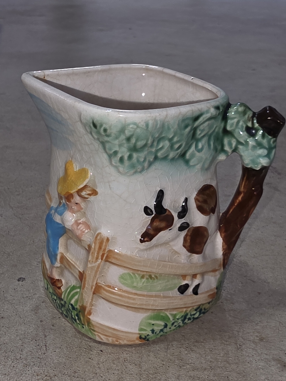 Vintage Cow Farmer Figural Ceramic Creamer Pitcher